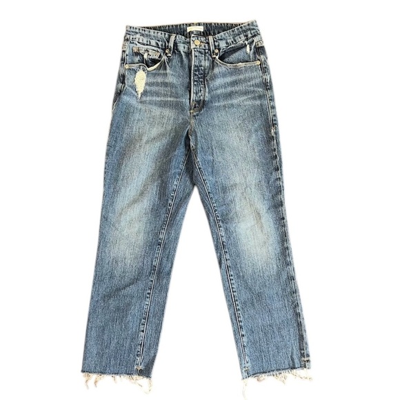 GOOD AMERICAN Denim Good Boy Double Slit Jeans High Rise Distressed Size 4 / 27 - Picture 1 of 10